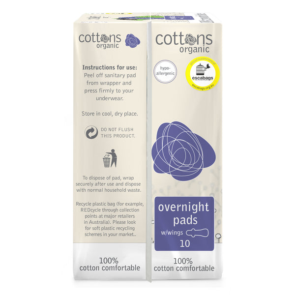 Cottons Organic Overnight Pads with Wings