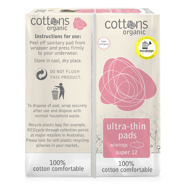 Cottons Organic Ultra Thin Super Pads with Wings