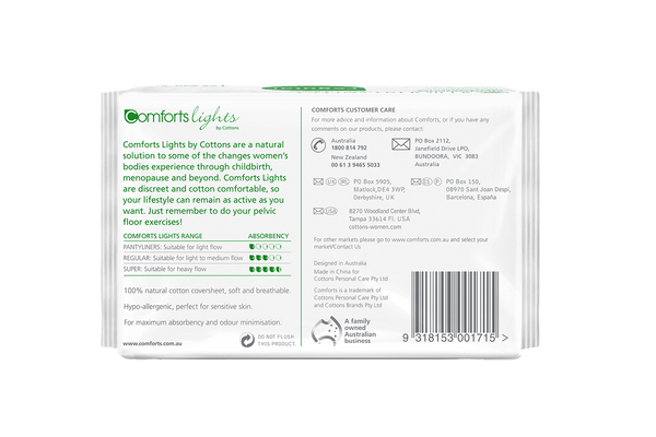 Comforts Lights Regular Natural Incontinence Pads For Women