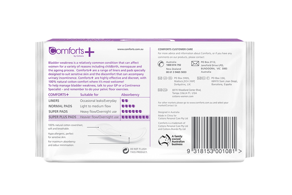 Comforts Plus Super Plus Natural Incontinence Pads For Women