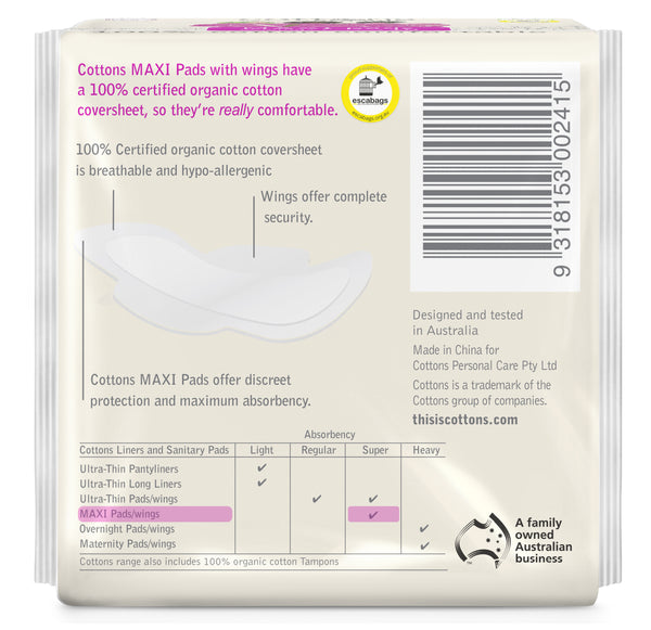 Cottons Organic Maxi Pads with Wings